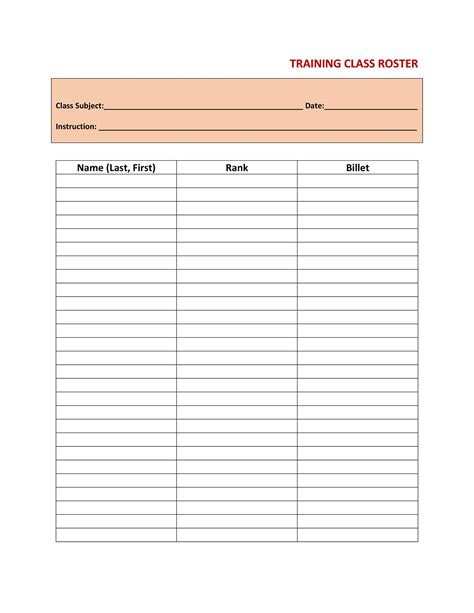 Student Roster Template Free Printable Templates
