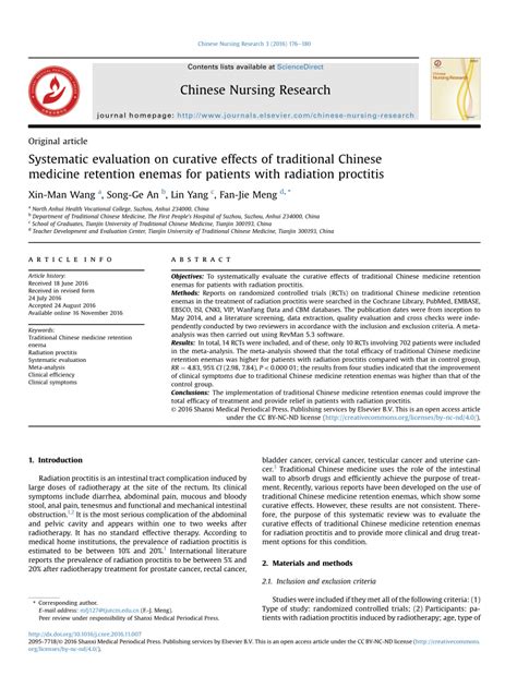 Pdf Systematic Evaluation On Curative Effects Of Traditional Chinese Medicine Retention Enemas