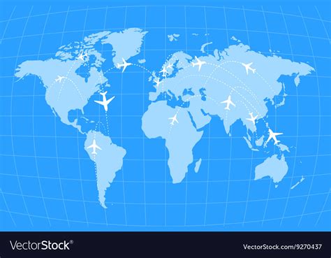 Airline Routes On Worldwide Map Blue And White Vector Image