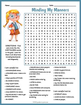 GOOD MANNERS Word Search Puzzle Worksheet Activity by Puzzles to Print