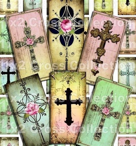 Whimsical 1 X 2 Inch Cross Collection Digital Collage Sheet Domino Size