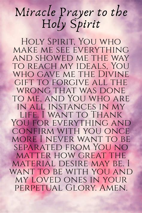 Miracle Prayer To The Holy Spirit Miracle Prayer Inspirational