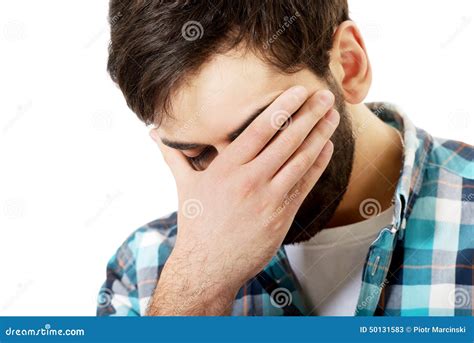 Young Depressed Man Touching His Face Stock Image Image Of Caucasian