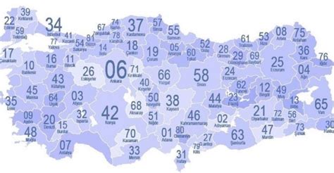 Türkiye 81 İl Plaka Kodları Hangi İlin Plakası Kaç