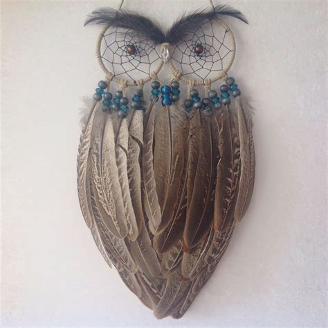 Owl Dreamcatcher Made To Order Brown And Blue Single Feather Owl