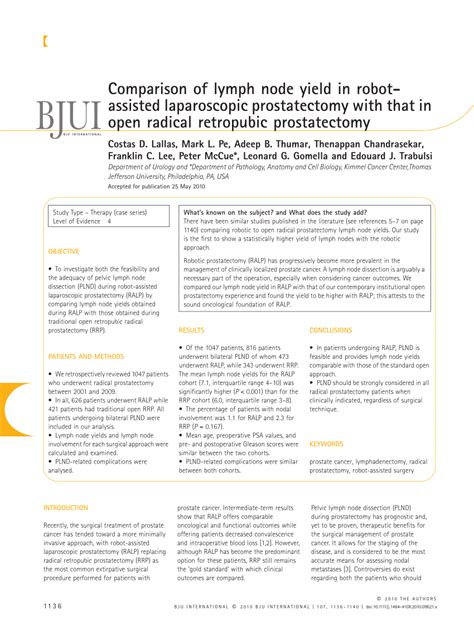 Pdf Comparison Of Lymph Node Yield In Robot Assisted Laparoscopic