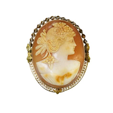 10k Yellow Gold Antique Shell Cameo Pin And Brooch