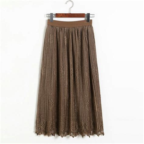 New Lace Hollow Pleated Skirts Khaki Skirts Womens Skirt Pleated