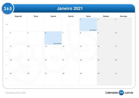 Se trata del feriado de carnaval, que caerá en 2021 los días 15 y 16 de febrero. Calendário janeiro 2021