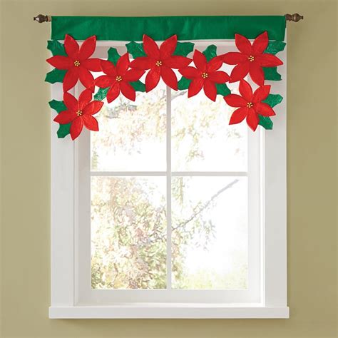 Uheng Christmas Curtains Decorations Poinsettia Floral Petal Window