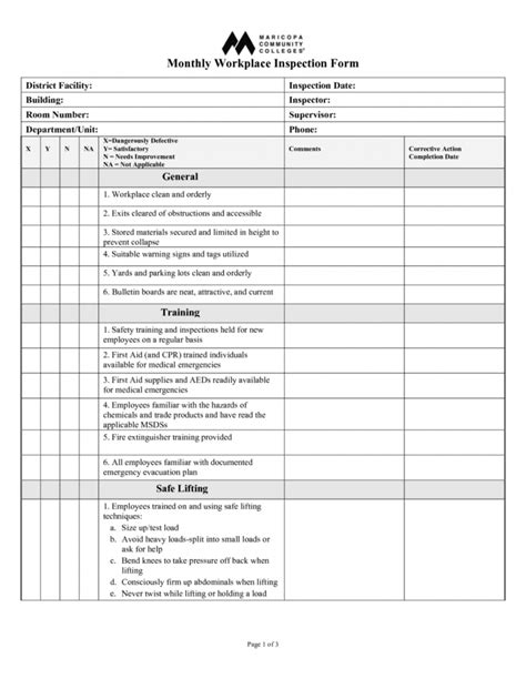 Workplace Inspection Checklist Sample