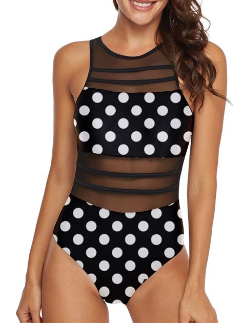37 OFF 2021 Polka Dot Cutout Mesh Panel Sheer One Piece Swimsuit In