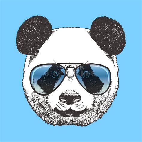 Porträt Des Pandas Mit Sonnenbrille Von Hand Gezeichnete Illustration