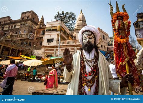 Sadhu Holy Man On The Ghats Of Ganga River Varanasi Editorial Stock