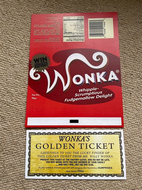 1 Willy Wonka Chocolate Bar Wrapper 1 Golden Ticket Magical Gift 2005