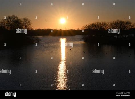 Sunset At Attenborough Nature Reserve Nottinghamshire Stock Photo Alamy