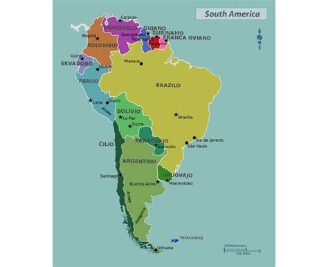 South America Map In Spanish With The Capitals