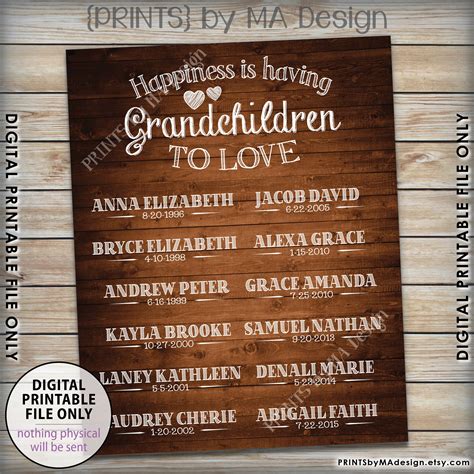 Grandkids Sign With Names Grandchildren Sign Personalized T For