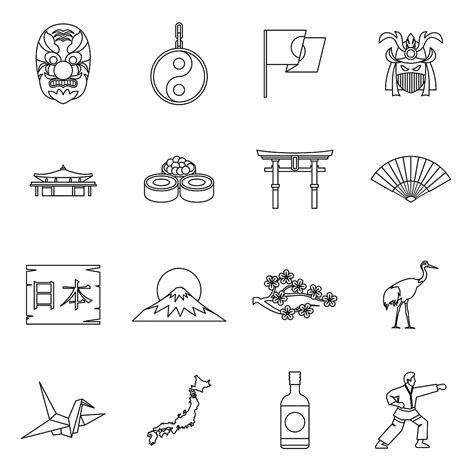 Japan Style Vector Hd PNG Images Japan Icons Set Outline Style Style