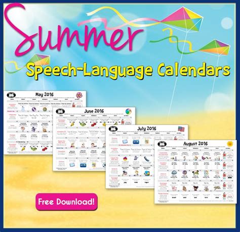 Free Summer Speech Language Calendars With Images Speech And