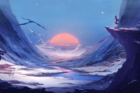 Sunset Anime Landscape Kesilcow