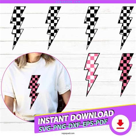 Checkered Lightning Bolt Svg Png Bundle Silhouette Cricut