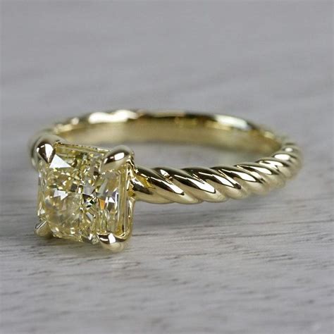 Rope Twist Fancy Yellow Diamond Solitaire Engagement Ring