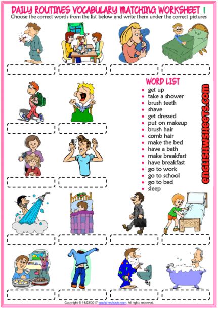 Daily Routines Matching Worksheets Esl Vocabulary Act Vrogue Co