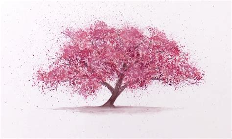 Watercolor Technique To Splatter Cherry Blossom Trees