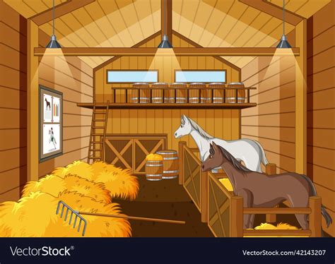 Stable Scene With Two Horses Resting Royalty Free Vector