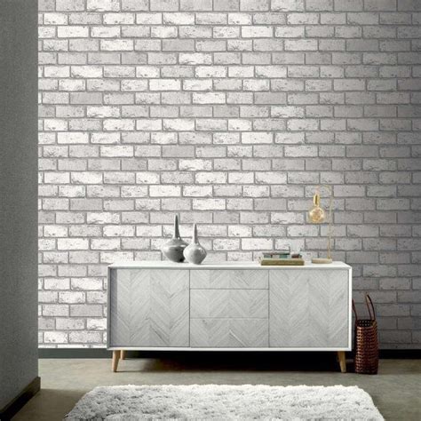 Arthouse Metallic Brick Whitesilver Wallpaper 692201 Taskers