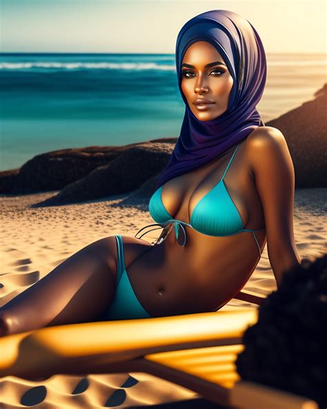 Lexica A Full Body Beautiful Woman With Wearing Bikini Hijab Sunbathing On The Sun Lounger