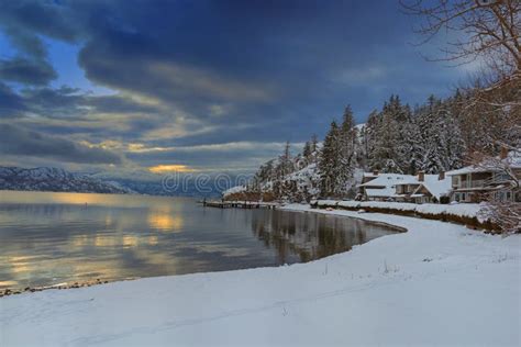 Okanagan Lake Kelowna British Columbia In Winter Stock Photo Image Of