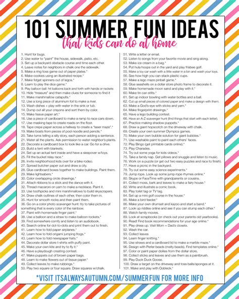 101 Summer Fun Ideas That Kids Can Do At Home Its Always Autumn