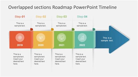 4 Column Overlapped Sections Roadmap Powerpoint Timeline