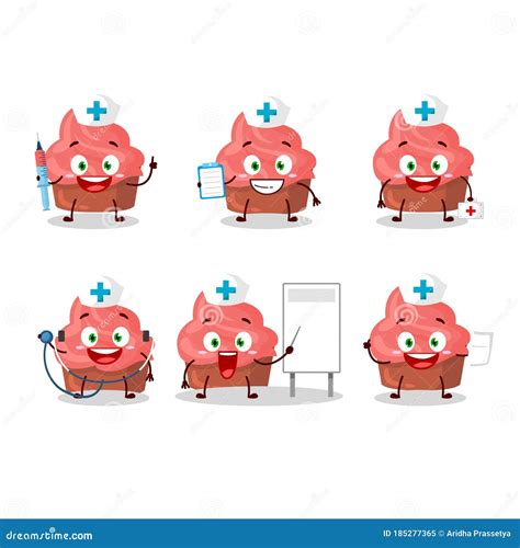 doctor profession emoticon with strawberry cake cartoon character stock vector illustration of