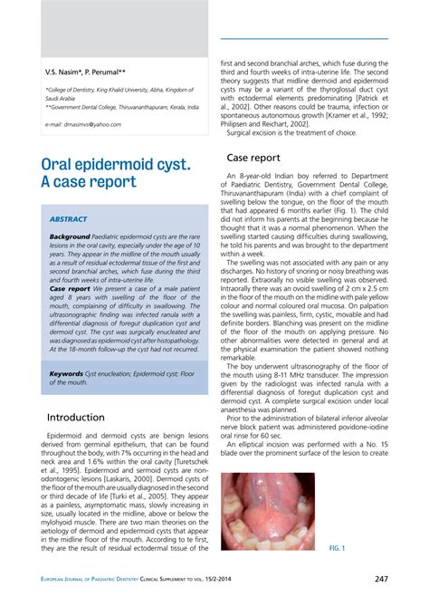Pdf Oral Epidermoid Cyst A Case Report