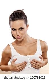 Attractive Girl Posing Holding Her Breasts Stock Photo 220791022