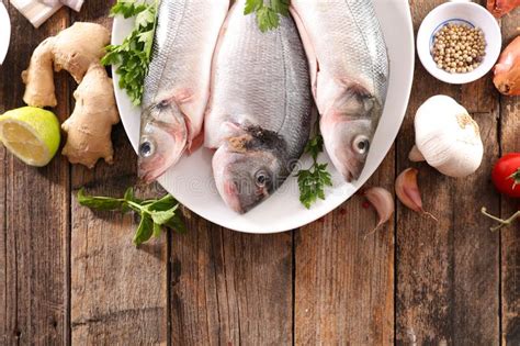 Raw Fish With Ingredient Stock Photo Image Of Food 134841352