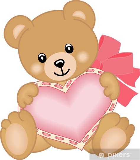 Sticker Cute Teddy Bear With Heart Pixersuk