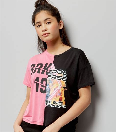 Teens Pink Spliced Cropped T Shirt New Look New Look Tops Shirts