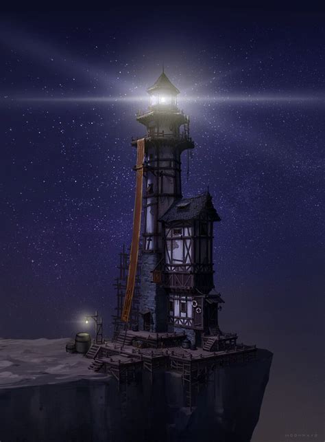 Medieval Lighthouse Night Ver Concept Art Architecture Building Design