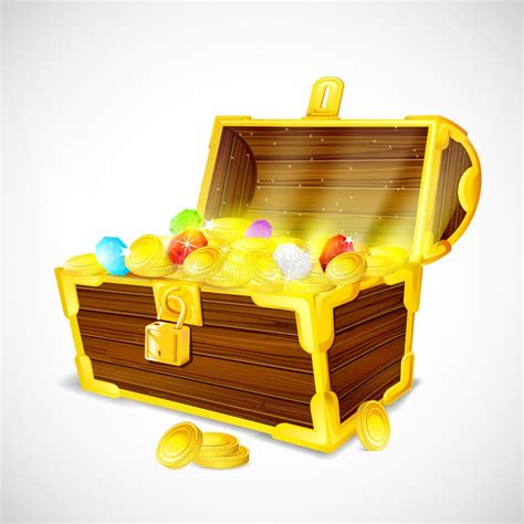 Treasure Chest Full Of Gold Coins And Gem Stock Vector Illustration
