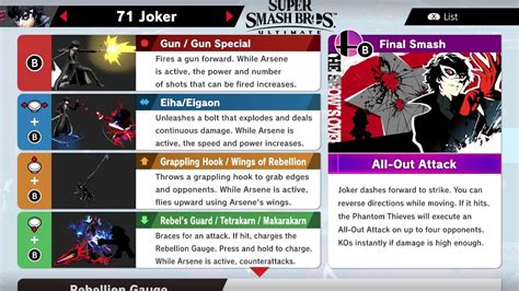Super Smash Bros Ultimate Joker Move List And Tips Youtube
