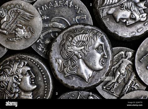 Ancient Greek Coin With Alexander The Great Portrait Pile Of Silver