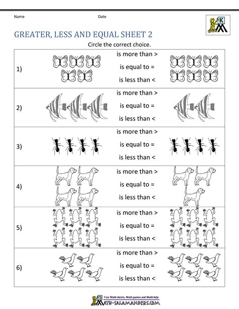 Comparing Numbers To 20 Worksheets