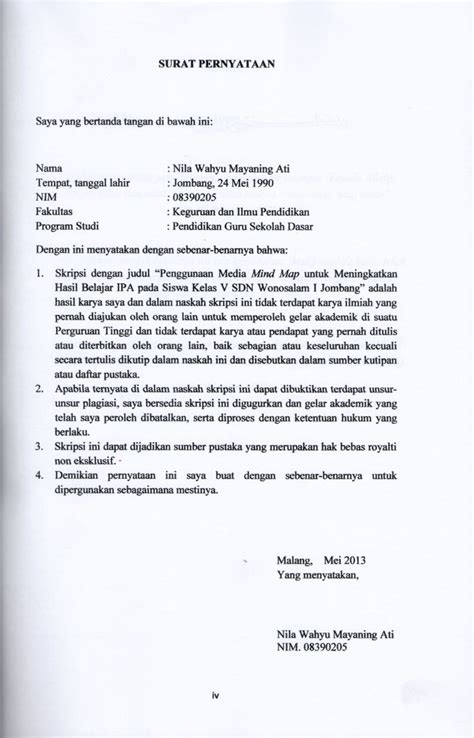 Contoh Surat Pernyataan Skripsi Contoh Lembar Surat Pernyataan My Riset