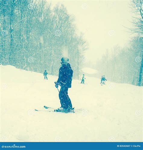 Boy On Snowy Ski Slopes Stock Image Image Of Covered 83542607