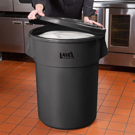 Lavex Janitorial 55 Gallon Black Round Commercial Trash Can And Lid
