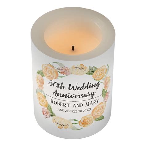 50th Wedding Anniversary T Blush Gold Floral Flameless Candle